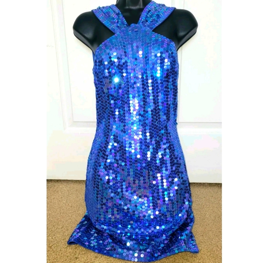 Vintage Robert Anthony Formal Cocktail Party Dress Blue Purple Sequins Size 6